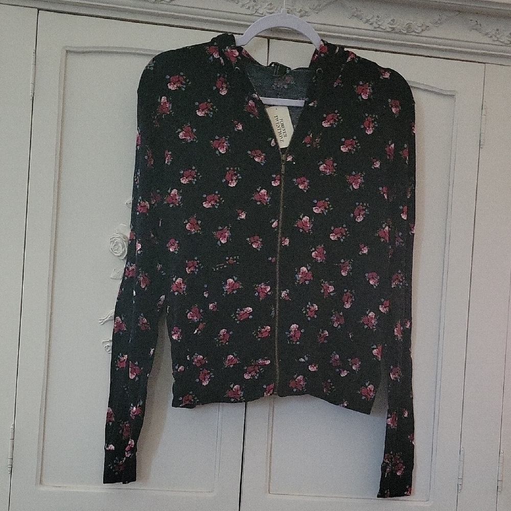 Floral Black Zip-Up Jacket